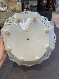 A fine and large blue and white Dutch Delft 'Frederic van Frytom-style' reticulated basket, 17th C.