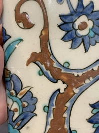 A polychrome Iznik pottery tile with floral design, Turkey, 17th C.