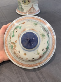 A Chinese famille verte 'ladies and boys' vase and cover, Kangxi