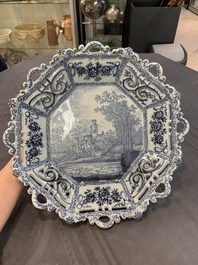 A fine and large blue and white Dutch Delft 'Frederic van Frytom-style' reticulated basket, 17th C.
