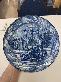 A set of six fine blue and white Dutch Delftware 'The Way of the Cross' plates, Rotterdam, ca. 1740-1750