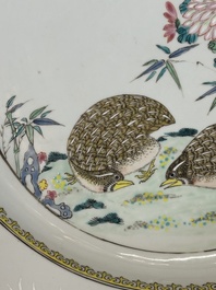 A Chinese famille rose 'quail' dish and a 'peacock' dish, Yongzheng
