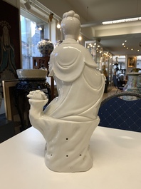 Three Chinese Dehua blanc de Chine figures of Guanyin, 20th C.