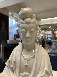 Three Chinese Dehua blanc de Chine figures of Guanyin, 20th C.