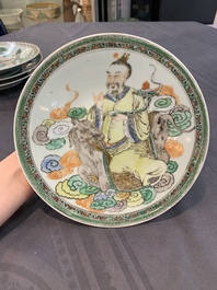 Six Chinese Canton famille verte plates with figural design, 19th C.
