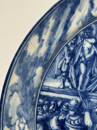 A set of six fine blue and white Dutch Delftware 'The Way of the Cross' plates, Rotterdam, ca. 1740-1750