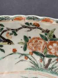 A Chinese famille verte fountain and basin with birds among flowering branches, Kangxi
