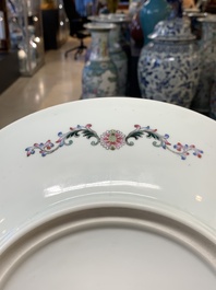 Two Chinese famille rose plates with figural design, Qianlong mark, 20th C.