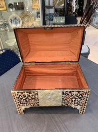 A rare and fine Ottoman mother-of-pearl and tortoiseshell-inlaid casket, 18/19th C.