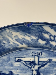 A set of six fine blue and white Dutch Delftware 'The Way of the Cross' plates, Rotterdam, ca. 1740-1750