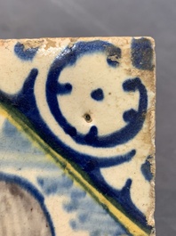 A polychrome Dutch Delft maiolica 'elephant' diamond tile, late 16th C.