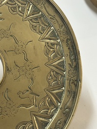 A large Chinese bronze 'Eight Immortals' censer and stand, Xuande mark, 19th C.