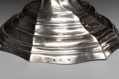 A pair of silver candlesticks, Ghent, dated 1782