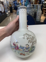 Four Chinese famille rose vases, Qianlong mark, 20th C.