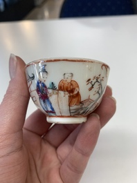 Eight Chinese Canton famille rose cups, 14 saucers and a teapot, Qianlong