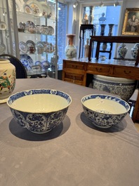 A Chinese blue and white 'floral 'bowl and an 'aquatic animals' bowl, Kangxi