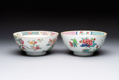 Two Chinese famille rose bowls with flowers and geese, Qianlong