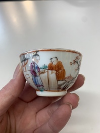 Eight Chinese Canton famille rose cups, 14 saucers and a teapot, Qianlong