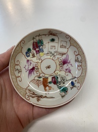 Eight Chinese Canton famille rose cups, 14 saucers and a teapot, Qianlong
