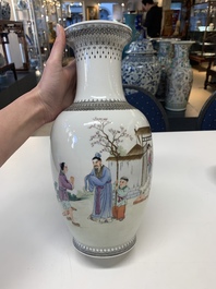 Four Chinese famille rose vases, Qianlong mark, 20th C.