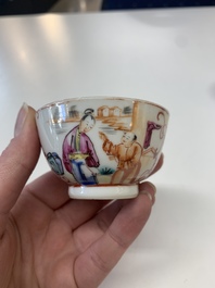Eight Chinese Canton famille rose cups, 14 saucers and a teapot, Qianlong