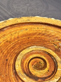 A large Chinese cream-glazed drum-shaped basin, Ming