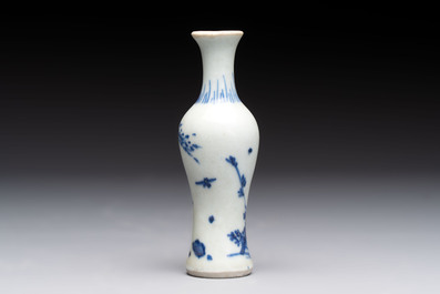 A pair of Chinese powder-blue vases and a blue and white 'Hatcher Cargo' vase, Transitional period