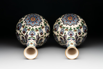 A pair of German Iznik-style bottle vases, ca. 1900