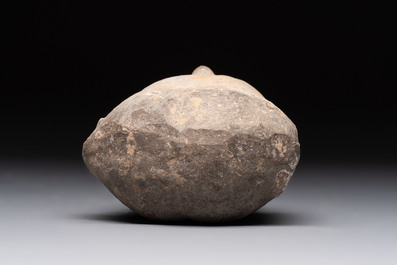 A Chinese cold painted terracotta head of a lady, Han