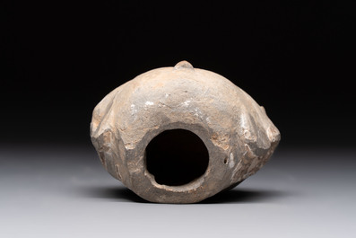 A Chinese cold painted terracotta head of a lady, Han