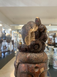 A Chinese gilt-lacquered wooden sculpture of Buddha, 18/19th C.