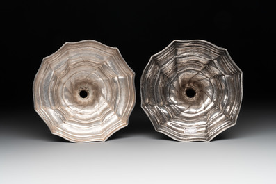 A pair of silver candlesticks, Ghent, dated 1782