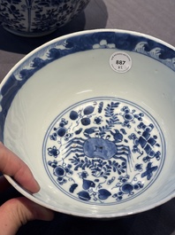 A Chinese blue and white 'floral 'bowl and an 'aquatic animals' bowl, Kangxi