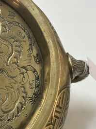 A large Chinese bronze 'Eight Immortals' censer and stand, Xuande mark, 19th C.