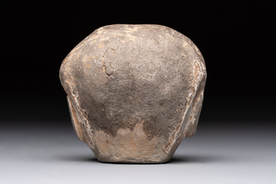 A Chinese cold painted terracotta head of a lady, Han