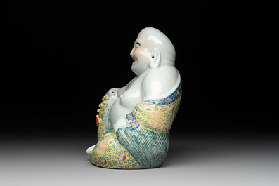A Chinese famille rose 'boys and roosters' vase and a Milefo Buddha, Guangxu and Zhu Mao Ji 朱茂記造 mark, 19/20th C.