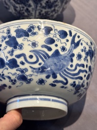 A Chinese blue and white 'floral 'bowl and an 'aquatic animals' bowl, Kangxi