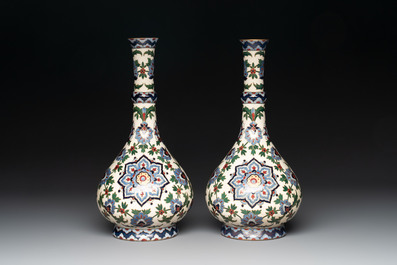 A pair of German Iznik-style bottle vases, ca. 1900