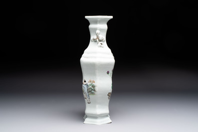 A Chinese qianjiang cai 'Wu Zi Deng Ke 五子登科' hexagonal vase, Republic, dated 1915