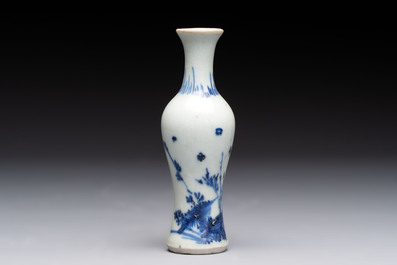 A pair of Chinese powder-blue vases and a blue and white 'Hatcher Cargo' vase, Transitional period