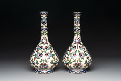 A pair of German Iznik-style bottle vases, ca. 1900