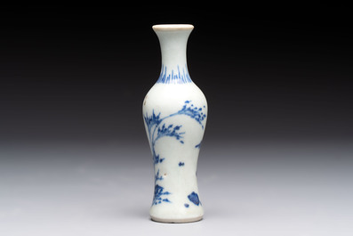 A pair of Chinese powder-blue vases and a blue and white 'Hatcher Cargo' vase, Transitional period