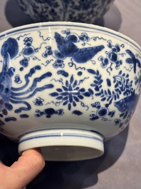 A Chinese blue and white 'floral 'bowl and an 'aquatic animals' bowl, Kangxi