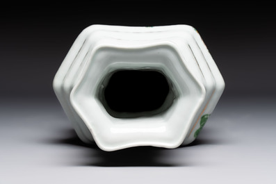 A Chinese qianjiang cai 'Wu Zi Deng Ke 五子登科' hexagonal vase, Republic, dated 1915