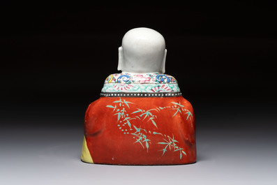 A Chinese famille rose Milefo Buddha and a white-glazed Milefo Buddha, 19th C.