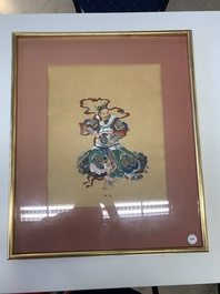Chinese school: 'Heavenly King', ink and colour on paper, 19/20th C.