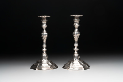 A pair of silver candlesticks, Ghent, dated 1782