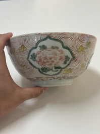 A Chinese wucai 'pomegranate, peony and rabbit' bowl, Transitional period
