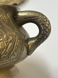 A large Chinese bronze 'Eight Immortals' censer and stand, Xuande mark, 19th C.