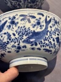 A Chinese blue and white 'floral 'bowl and an 'aquatic animals' bowl, Kangxi